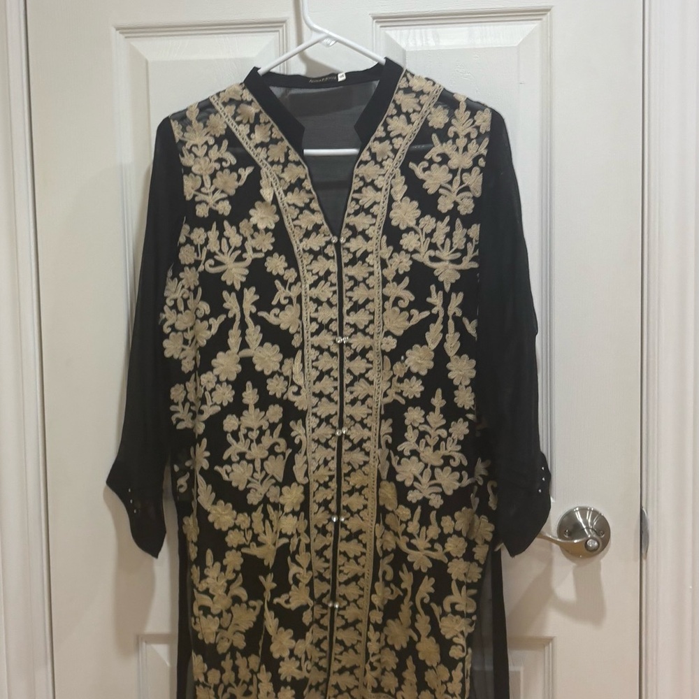 Elegant Black and Gold Embroidered Women's kurta /dress